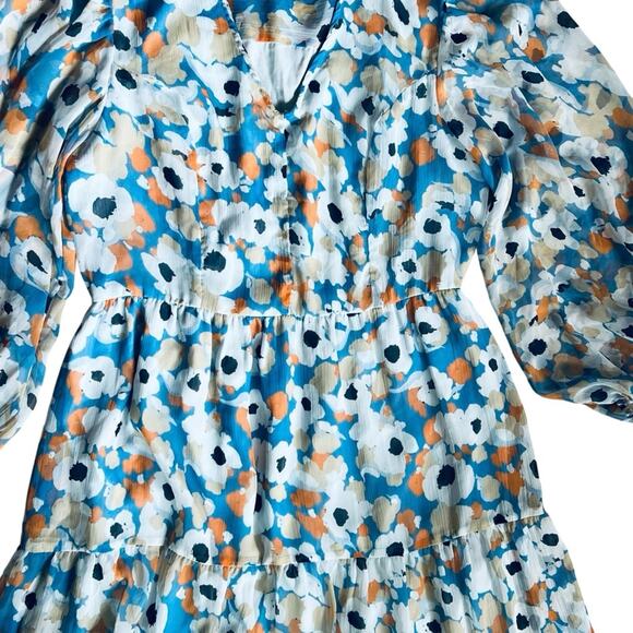 Joie Women’s Sz M Blue Floral Printed Maxi Dress Limited Edition Chiffon V-Neck - Picture 7 of 14